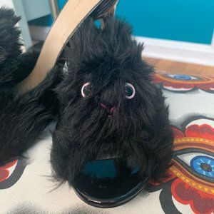 Streetzies, Size 10, Black Bunny patent & faux fur open toe boudoir heels